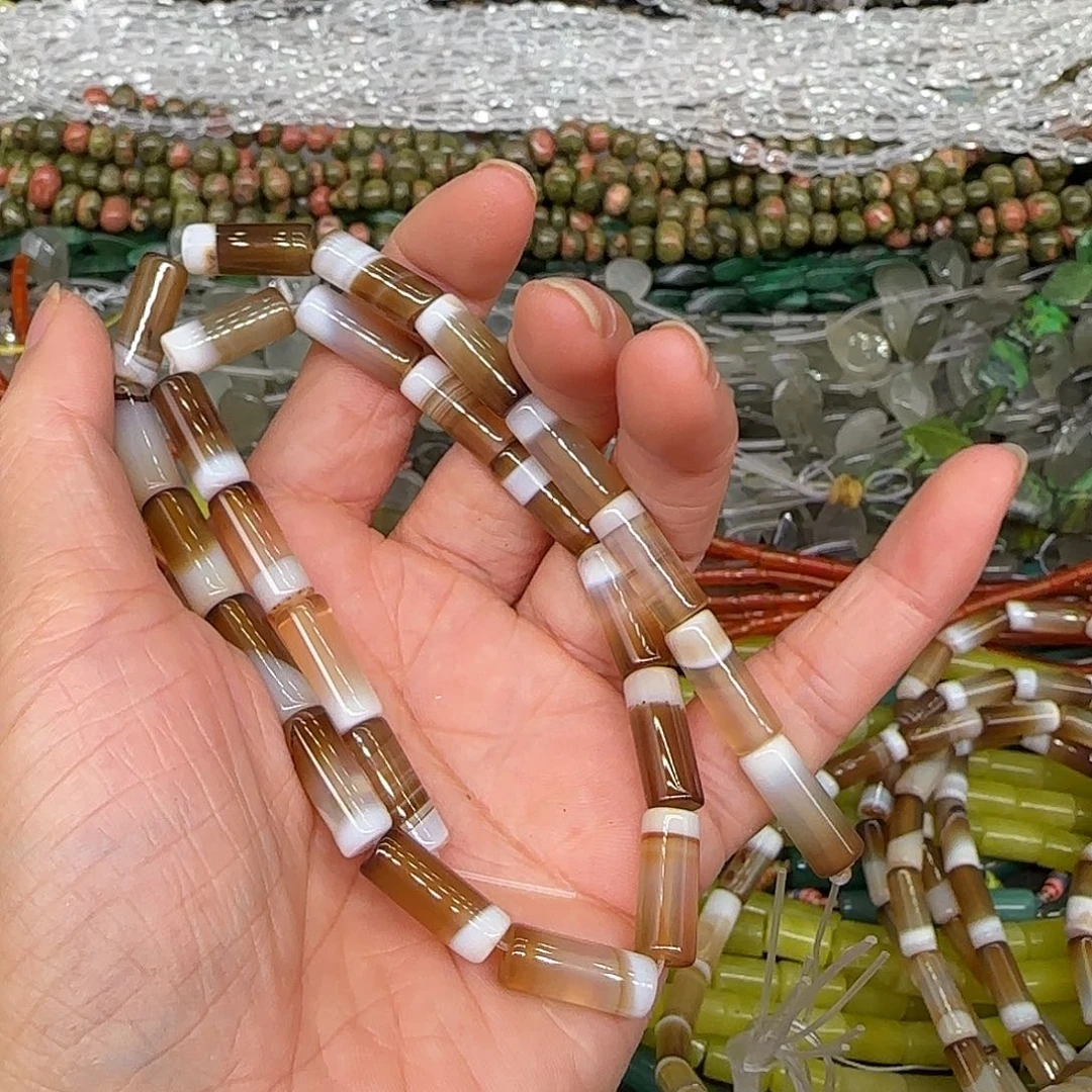 玛瑙/玉髓合金珠宝半成品缠丝玛瑙6mm一条管珠