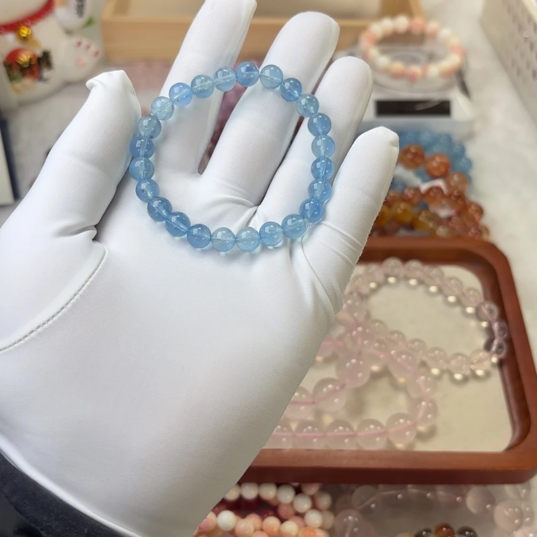 水晶手链未镶嵌哆**梦7nm海蓝宝拍一单一条