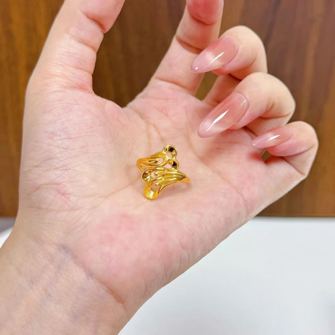 足金999凤尾金戒指气质轻奢水贝黄金首饰按克卖女士多退少补
