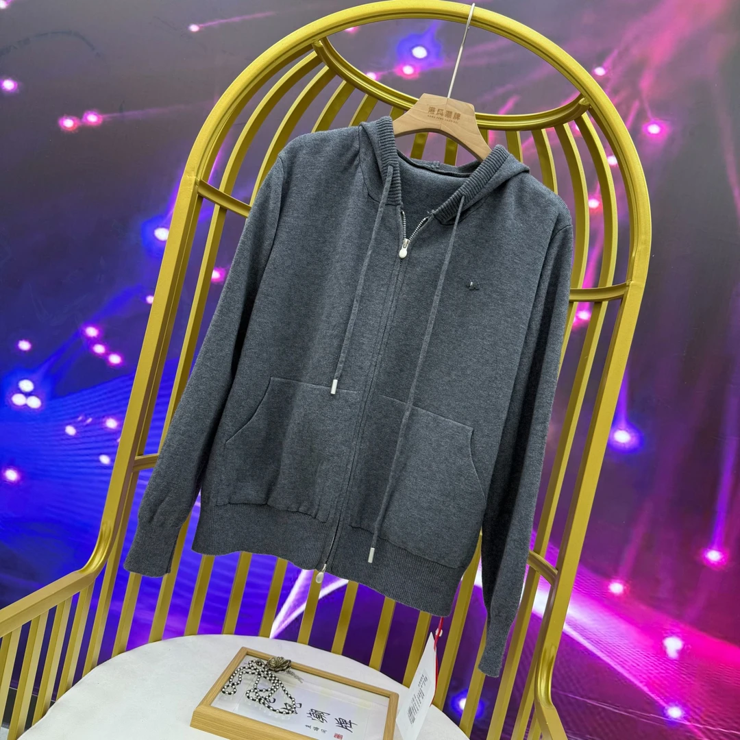 大码女装抽绳2025秋冬连帽拉链款针织外套显瘦毛衣小衫25D5022