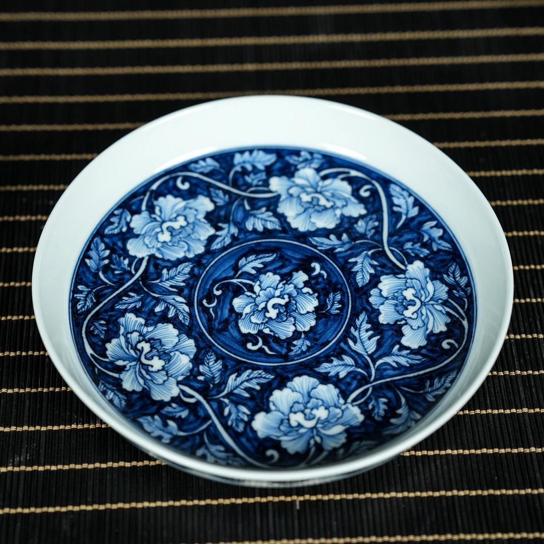 【墨舍柴窑】墨舍柴窑蓝地牡丹壶承 moshe59景德镇创意陶瓷手工手绘