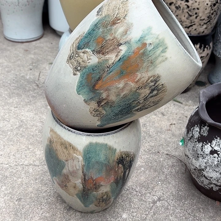紫砂茶碗油画口径15高度20两个