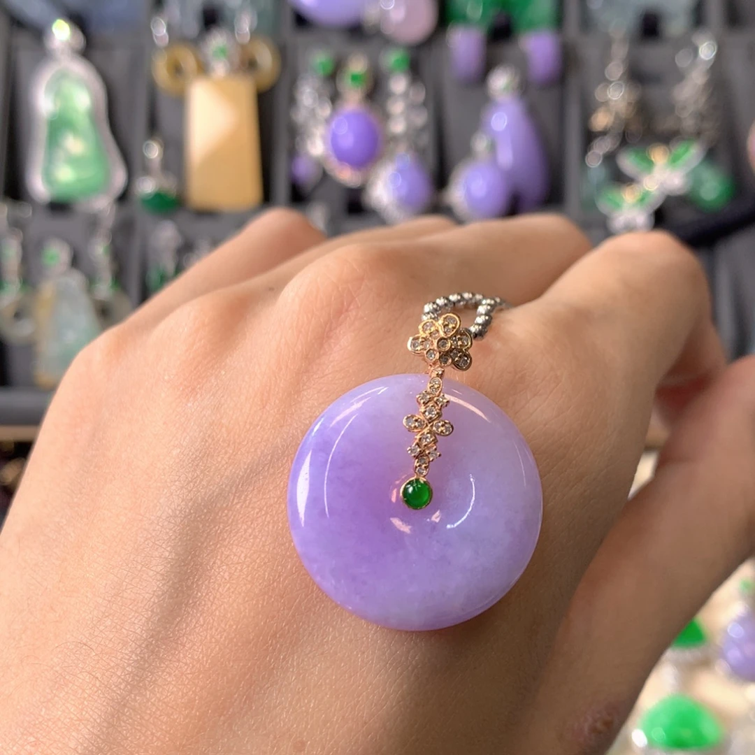 翡翠18K金镶嵌吊坠(不含链)