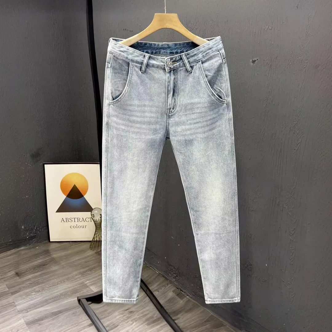 浅蓝色牛仔裤男款春秋季新款时尚潮流男士修身百搭直筒休闲长裤子