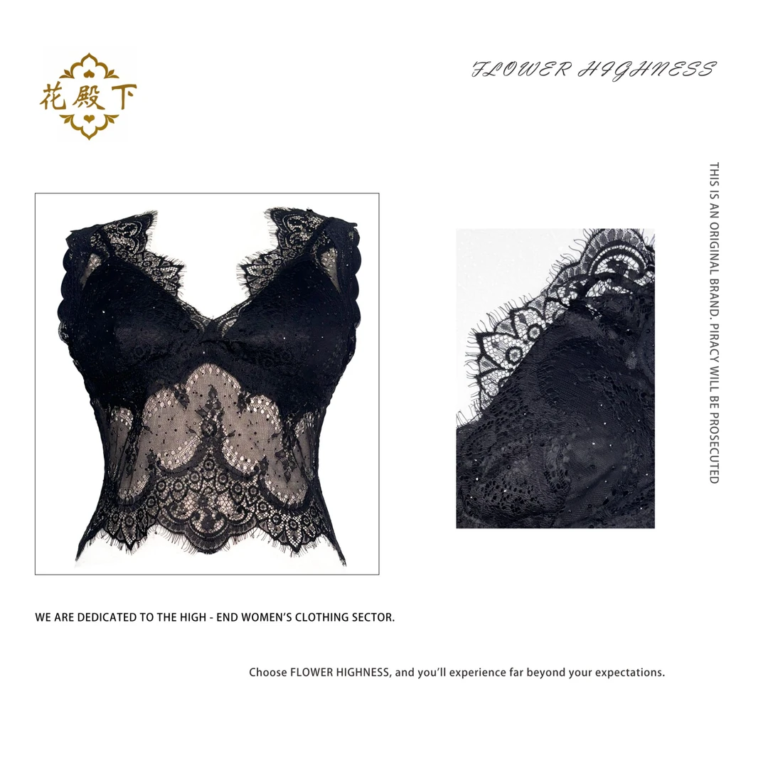 【25S性感尤物】纯欲性感轻奢时尚洋气蕾丝抹胸烫钻带胸垫背心