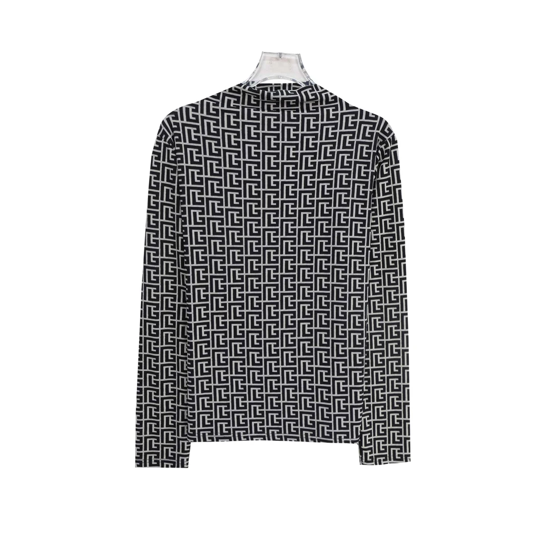 新款半高领复古印花高级感小众法式长袖T恤S4495