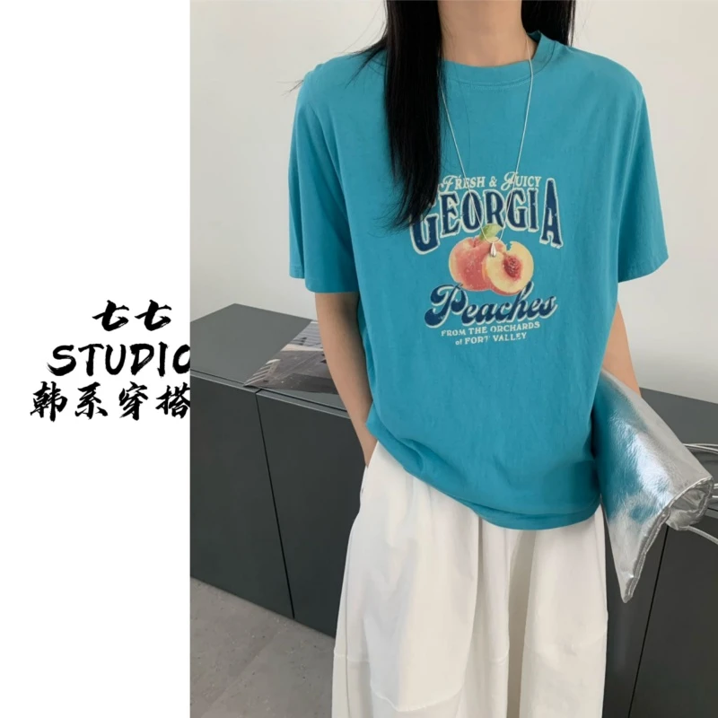 七七【半桃甜心】韩国单!时尚休闲百搭显瘦甜酷ins风运动T恤8190