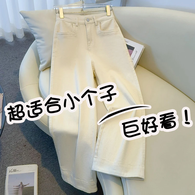 纯色阔腿裤子女2025新款早秋高腰宽松百搭简约直筒裤小个子牛仔裤