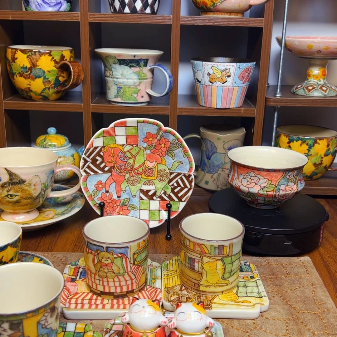 陶摆件原创手绘高温釉下彩