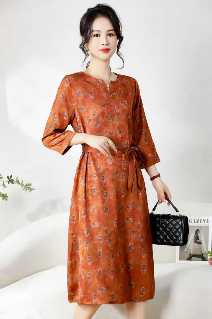 708【爱玛橙】时尚百搭气质洋气夏季连衣裙复古 宽松收腰遮