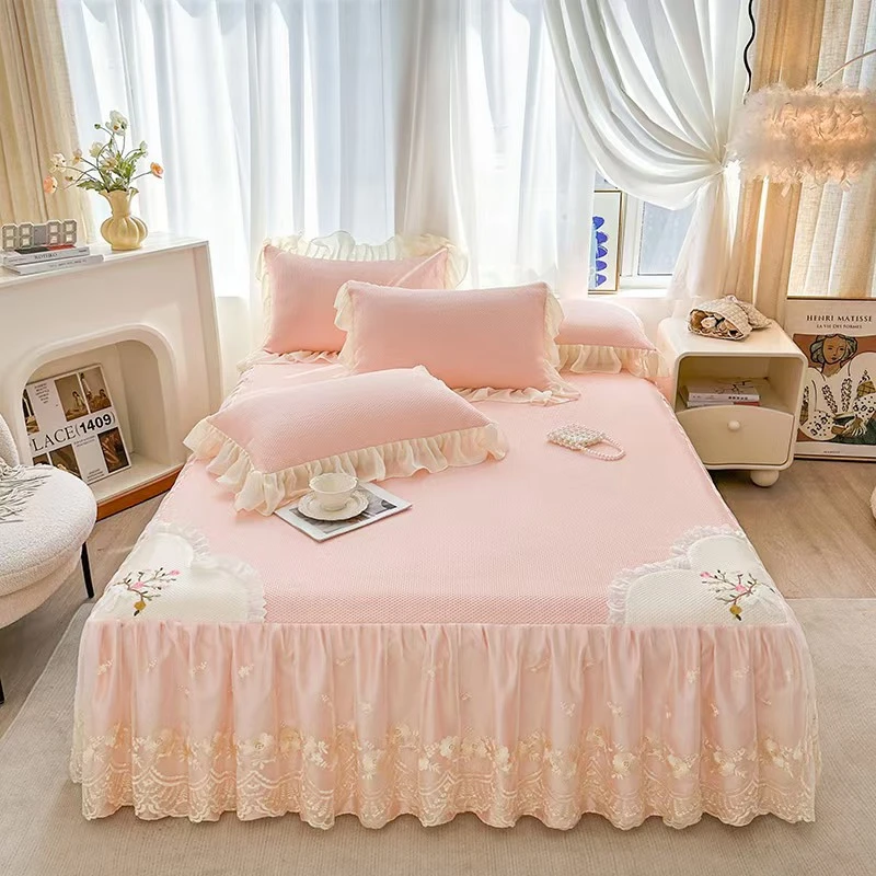 冰感冰豆豆床裙凉席单人双人家用可机洗软凉席公主床品套件夏季