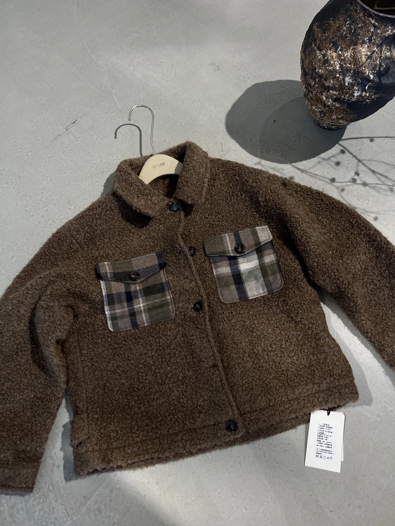 QIANQIAN 倩倩推荐时尚高级秋冬保暖格子羊羔绒棉服外套67002