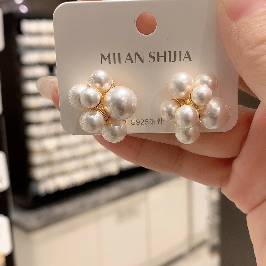 铜合金925银爆米花珠珠耳钉