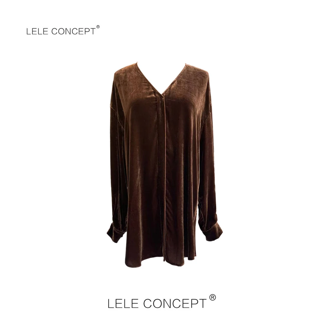 LELE CONCEPT|「夭夭」 都市轻奢时尚高级设计师款V领丝绒衫S0518