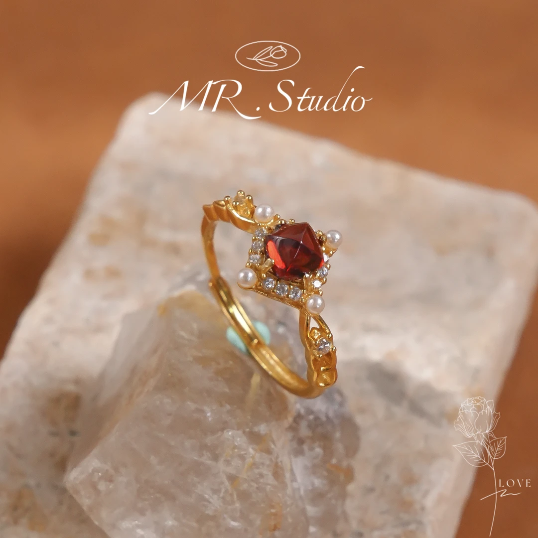 木润【石榴石戒指】天然石榴石戒指s925