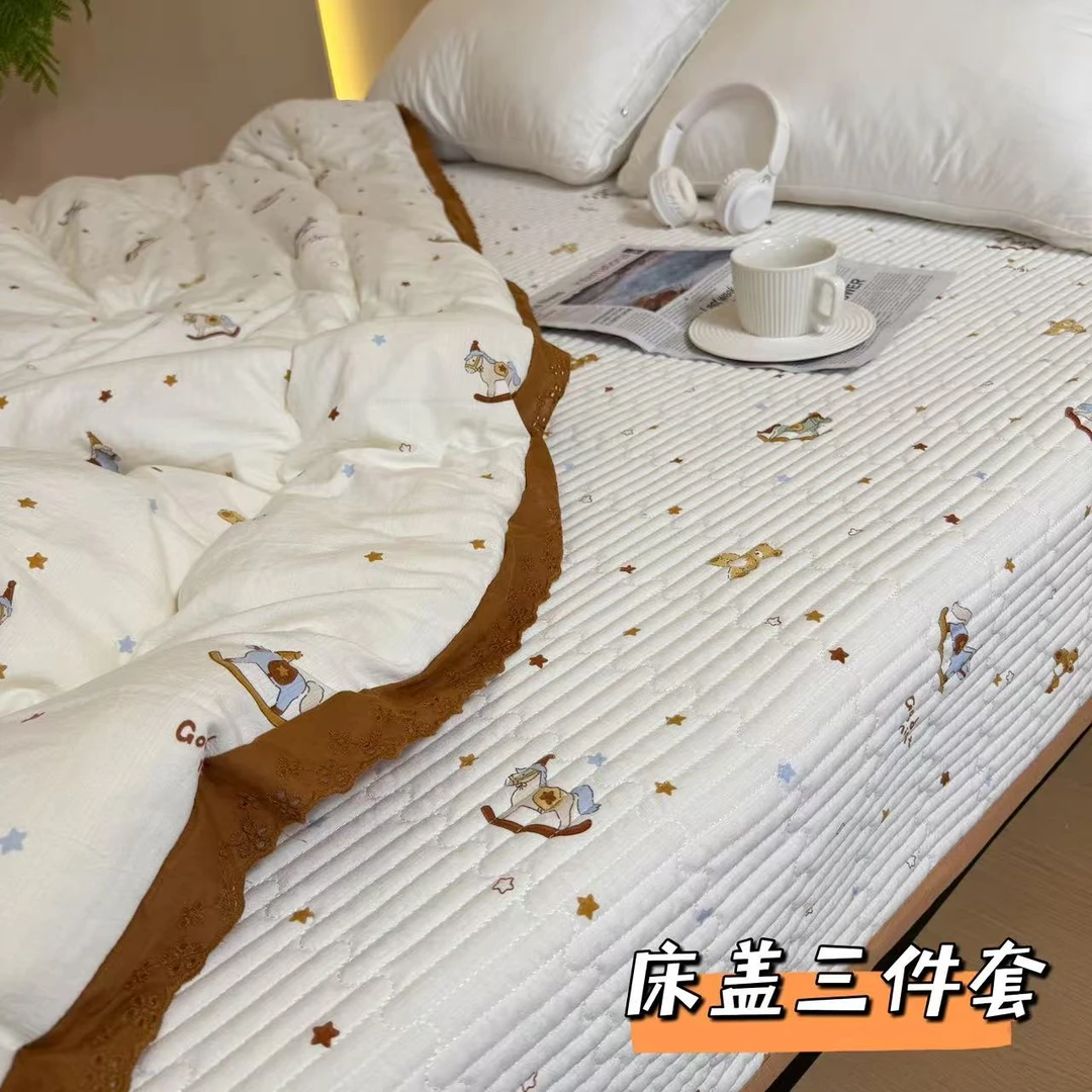 【木马世界三件套】220*240cm（±3cm）多功能针织棉布加厚双面绗缝