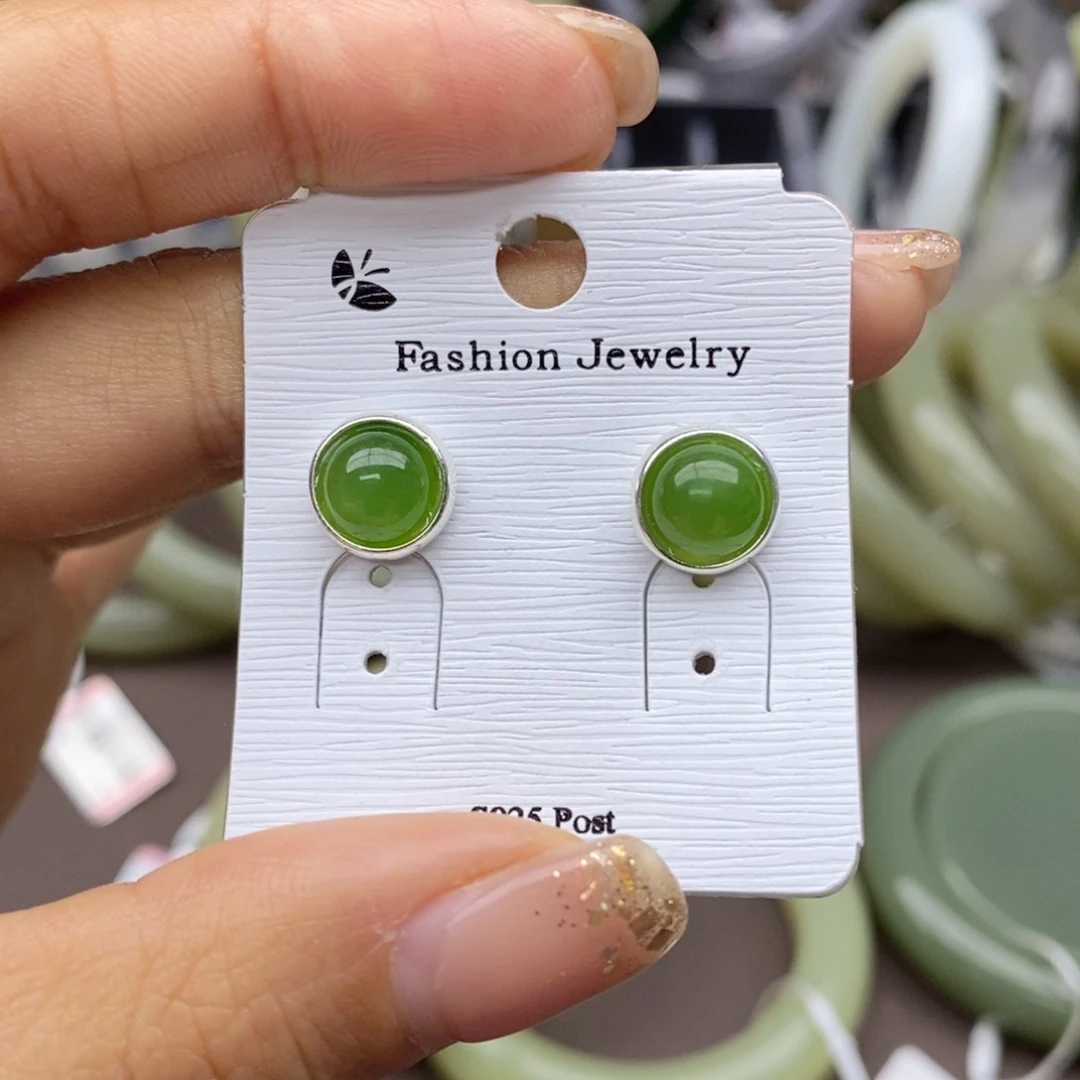 和田玉耳钉银S925镶嵌小*✨