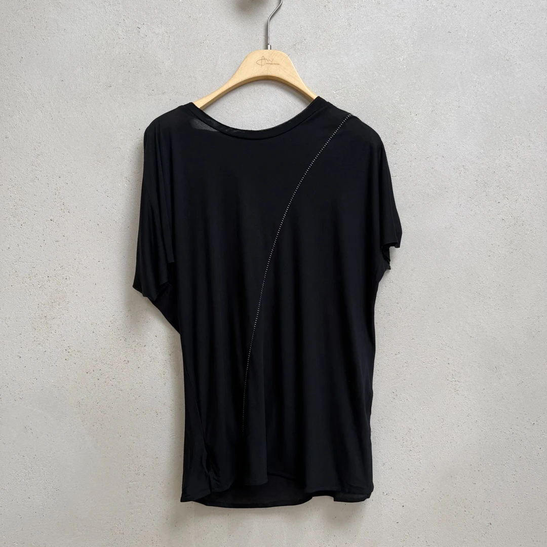 Li Wang/里望设计师款 莫代尔桑蚕丝轻柔黑色百搭时尚T恤