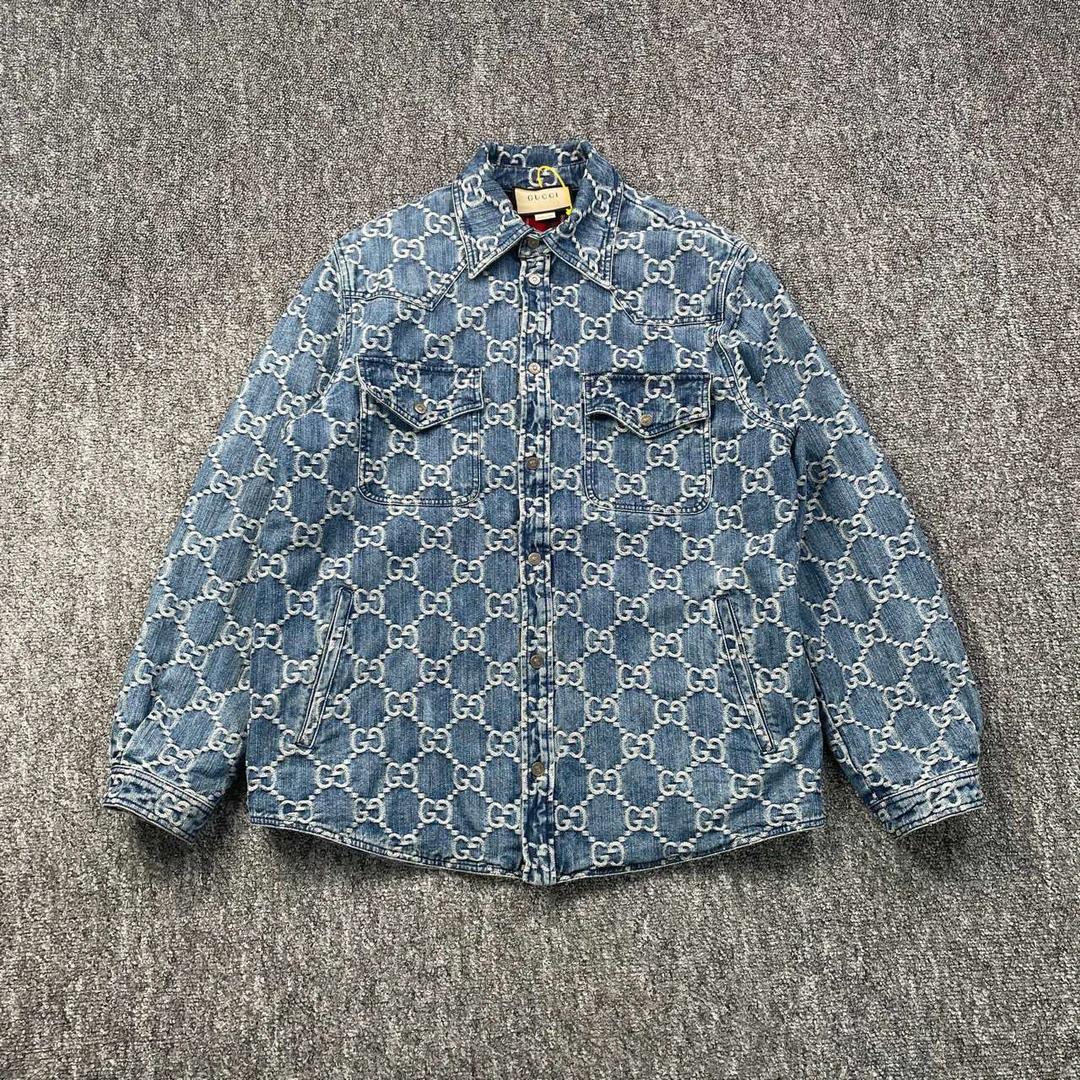 99新 GUCCI/古驰 5977/GUCCI 蓝色翻领单排扣牛仔外套/46码/98新/