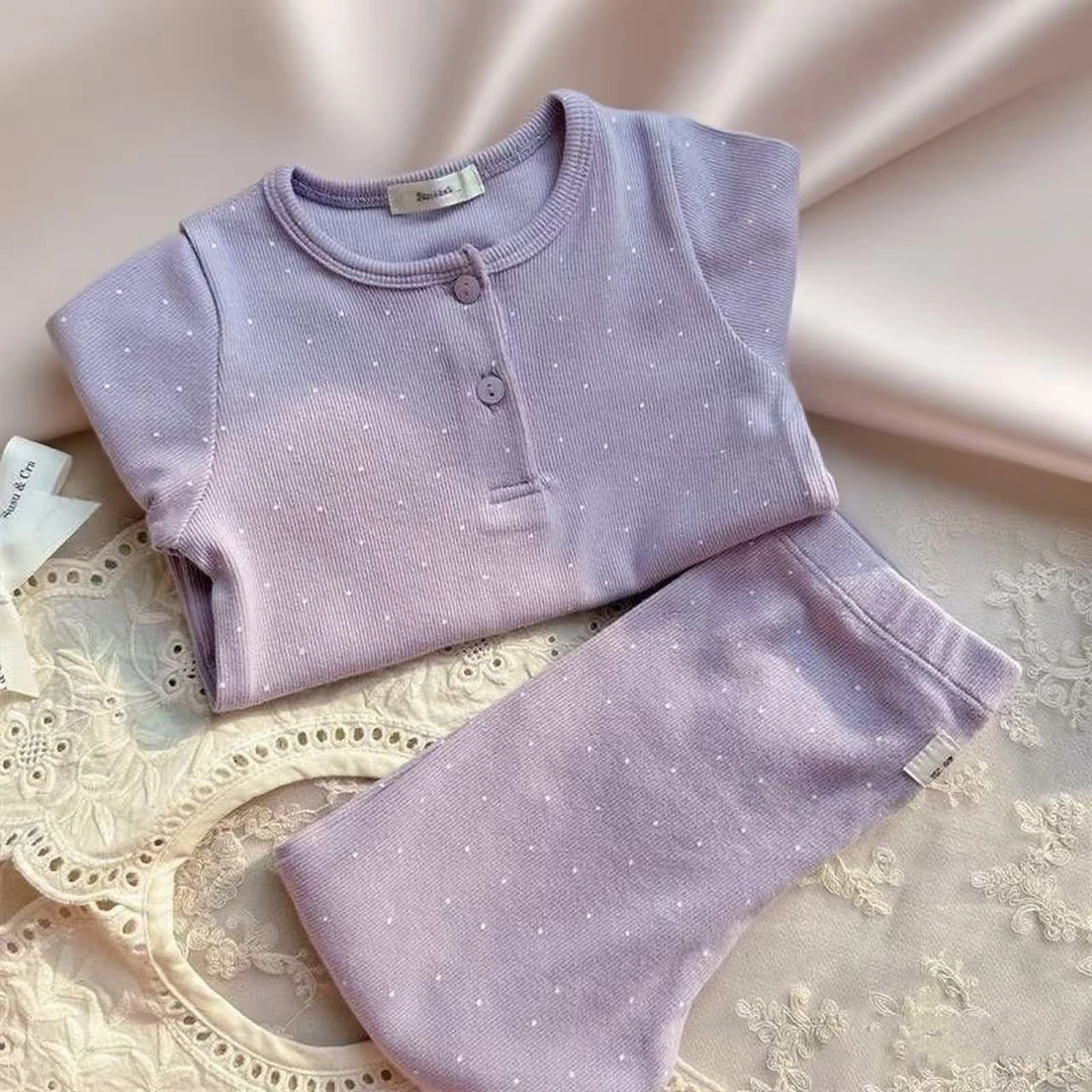 儿童秋衣秋裤套装男女宝宝舒适波点满印家居服两件套秋冬内衣裤潮