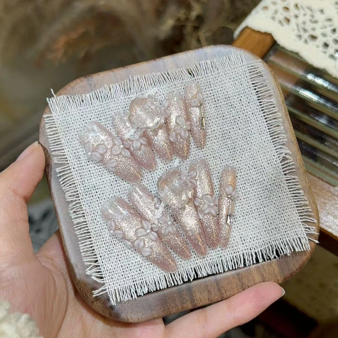 《招桃花》JIUJIU纯手工定制穿戴甲可拆卸美甲贴片轻奢高级感穿戴甲