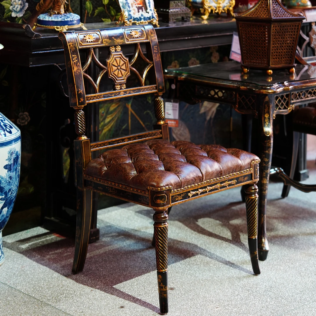 【本尼家】YS137法式中国风手工绘金山水人物图案/单椅