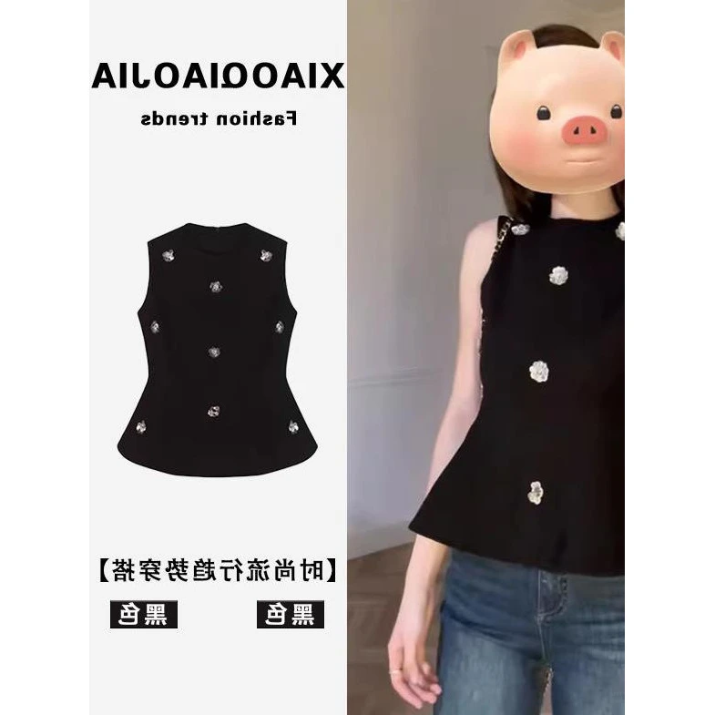 法式黑色立体背心吊带女夏季2025新款收腰显瘦气质纯欲风无袖上衣