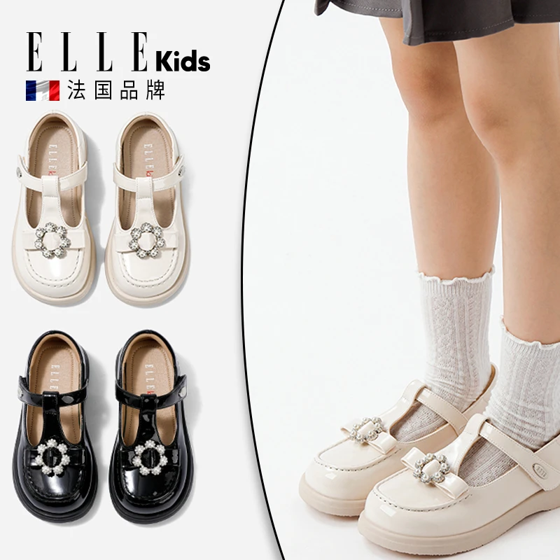 ELLE KIDS儿童皮鞋浅口2025春季新气质校园鞋公主鞋魔术贴单鞋