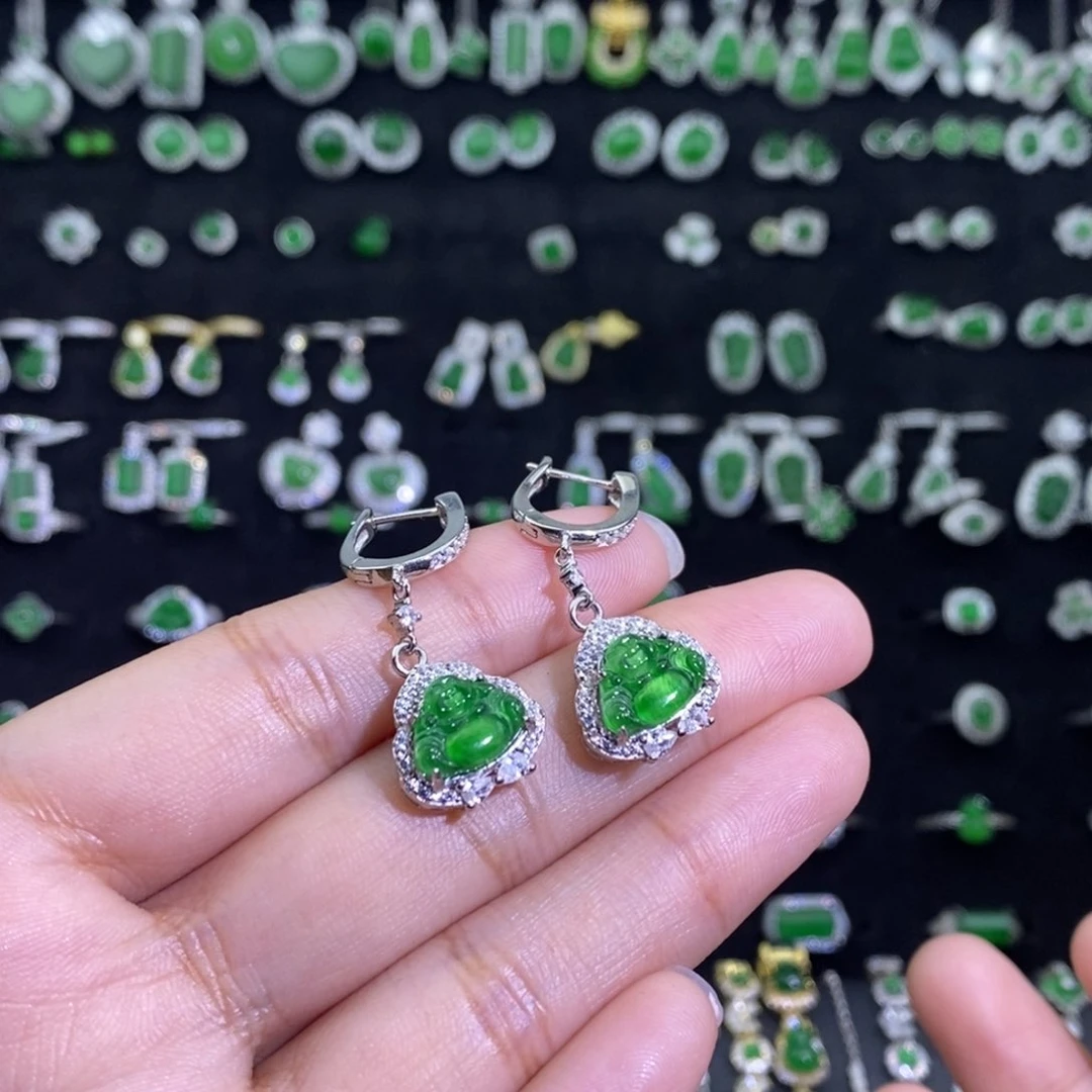 翡翠耳饰银S925镶嵌多样性