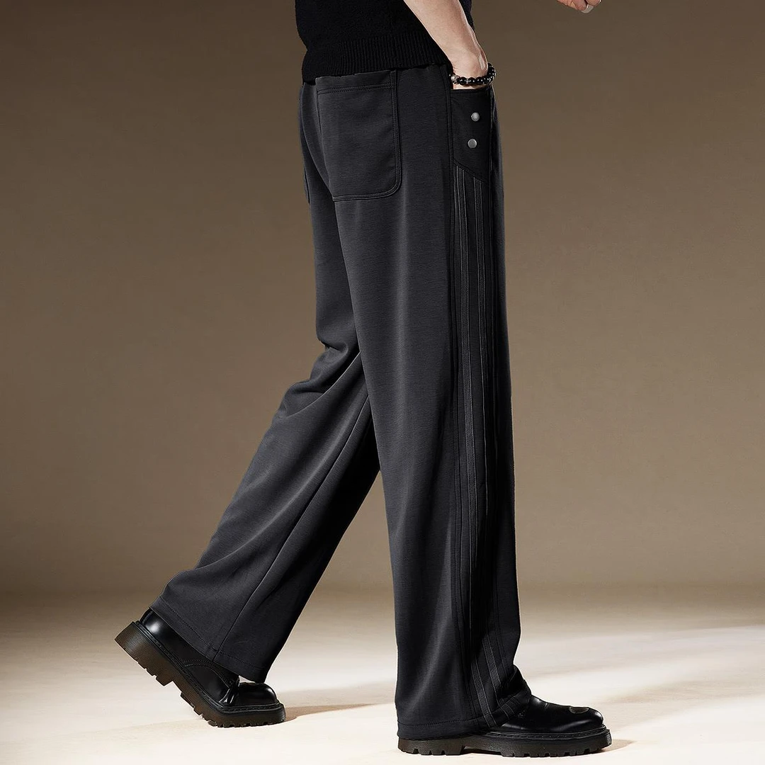 男高端美式垂感阔腿休闲裤男秋季新款侧条纹宽松爆款运动直筒裤子