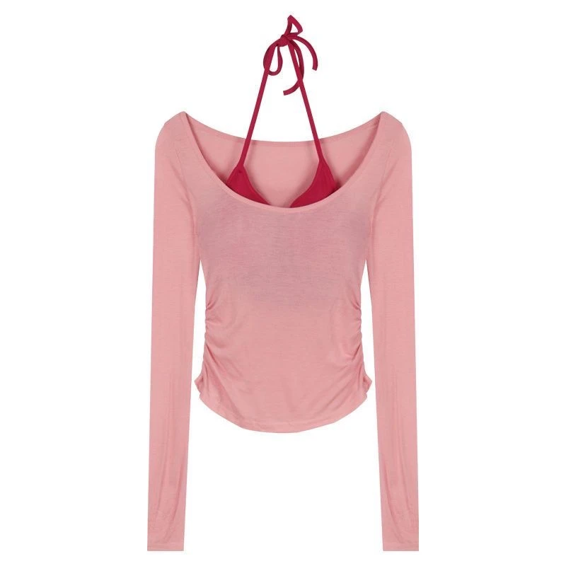 不规则时尚针织衫假两件女休闲内搭打底长袖上衣百搭修身显瘦