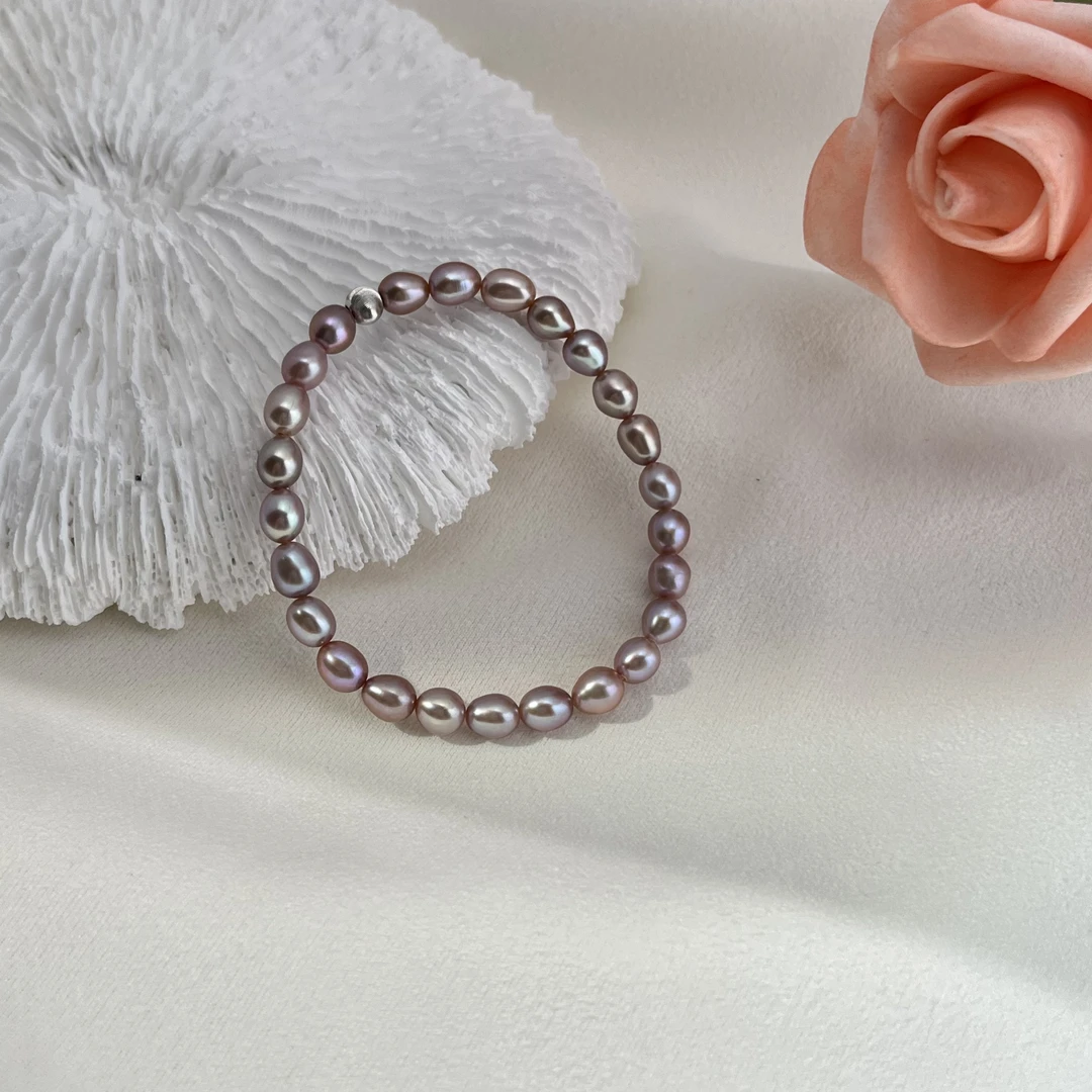 阿祥外贸天然淡水珍珠无核弹力绳手链深紫色