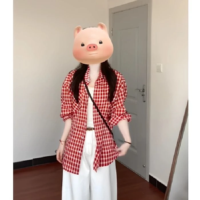 原版质量 复古长袖红色格子衬衫女春夏季小众设计感宽松防晒外套