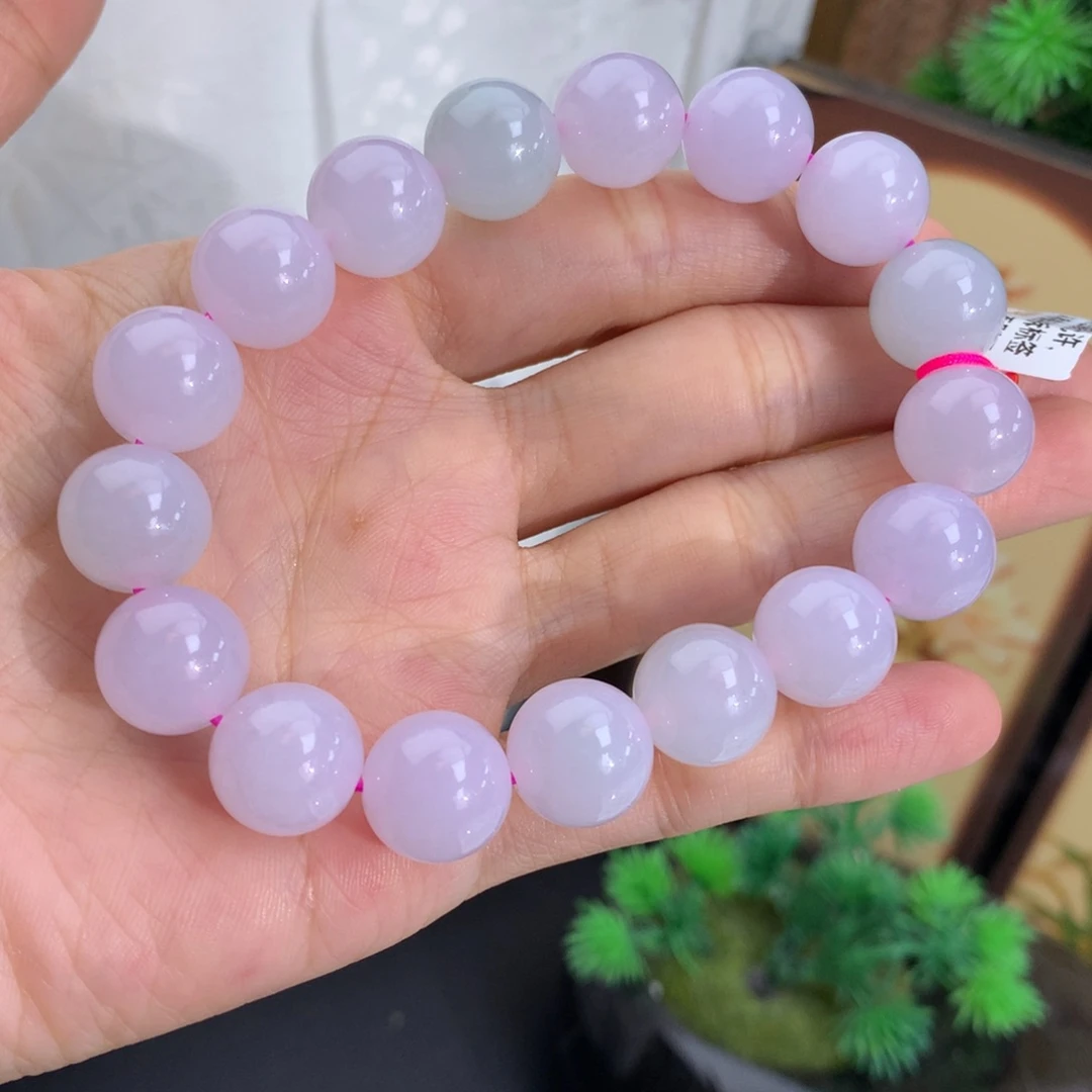 翡翠未镶嵌手串卡12.5胶润淡淡粉紫手串