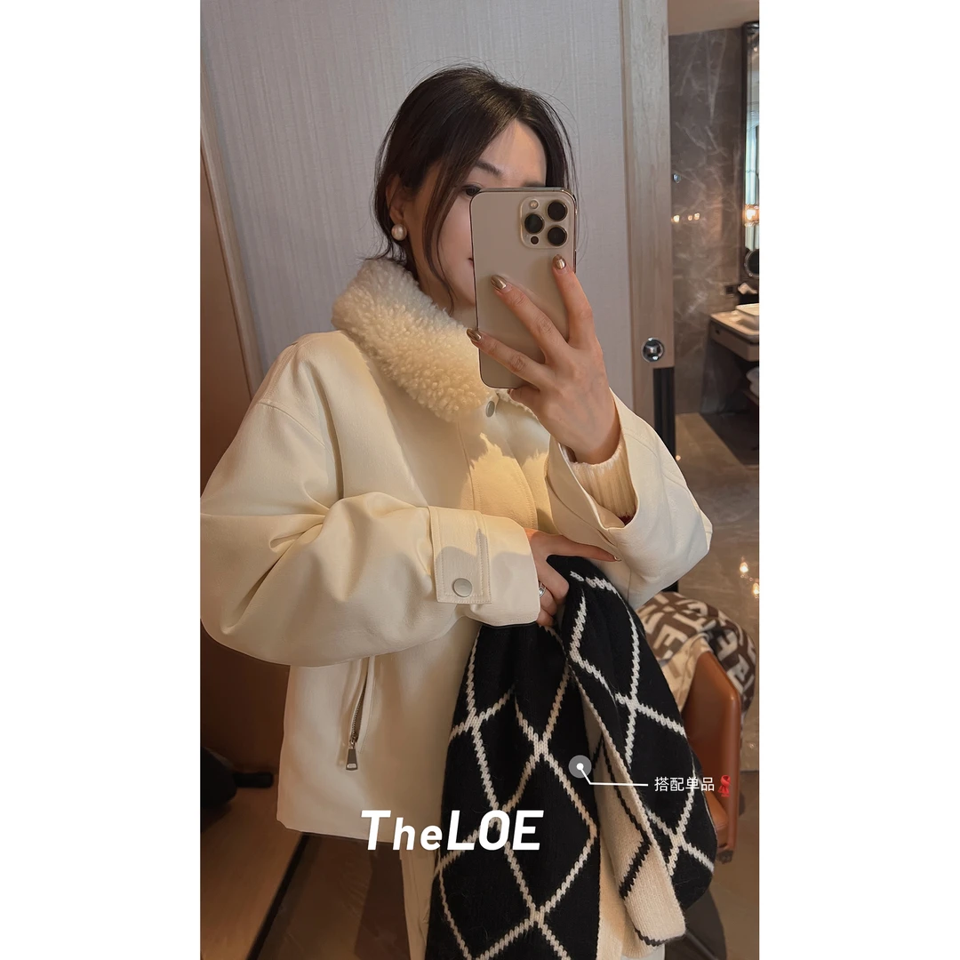 TheLOE/90白鹅绒桑蚕丝极简休闲羊毛领百搭羽绒服#12.01Y-G6629