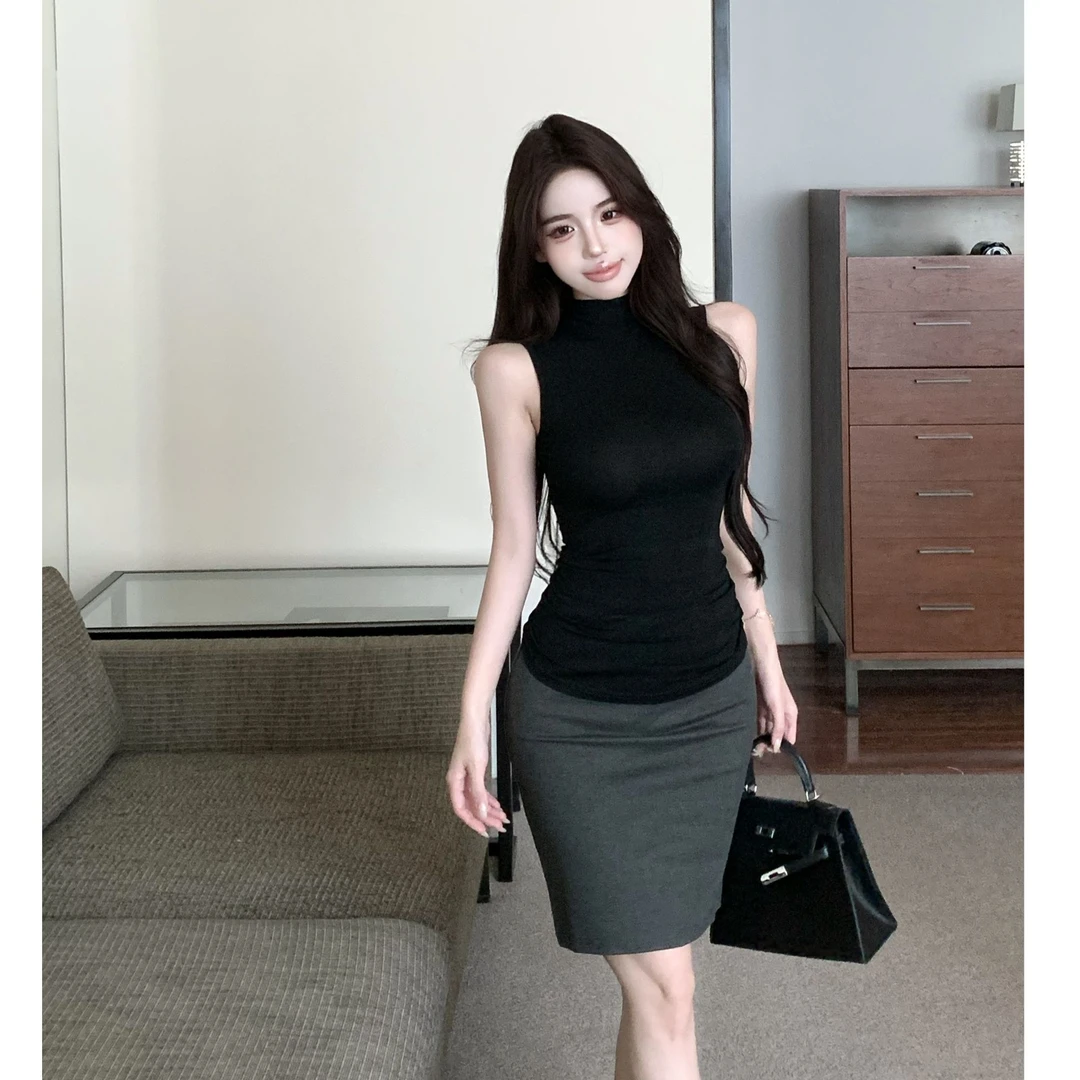 黑色莫代尔紧身弹力无袖背心女2025夏季新款时尚气质修身辣妹打底