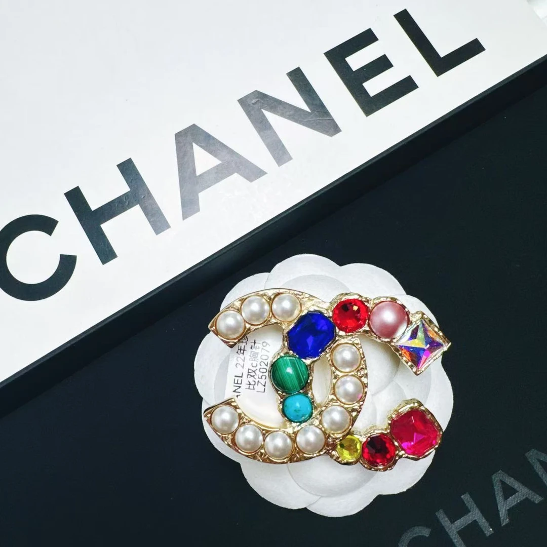 95新 Chanel/香奈儿 柚礼中古/香奈儿彩色珍珠双C胸针LZ502079