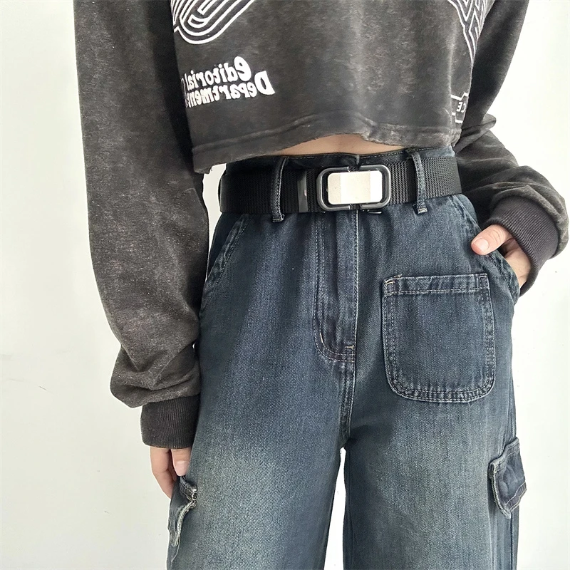 自动扣仿尼龙腰带女款百搭休闲裤带学生军训牛仔裤皮带男2025新款
