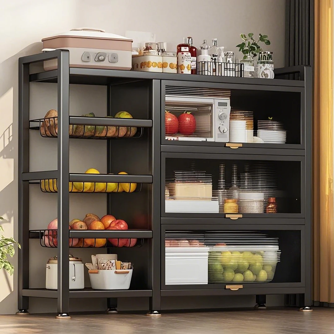 清仓厨房置物架落地多功能菜篮置物柜收纳微波炉储物靠墙一体橱柜