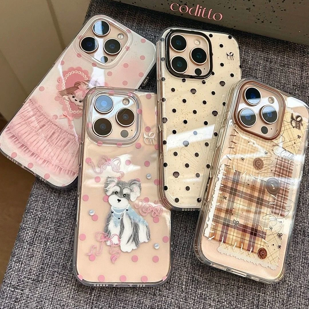 韩系波点卡通动物适用苹果16Promax大孔15手机壳vivo华为oppo小米