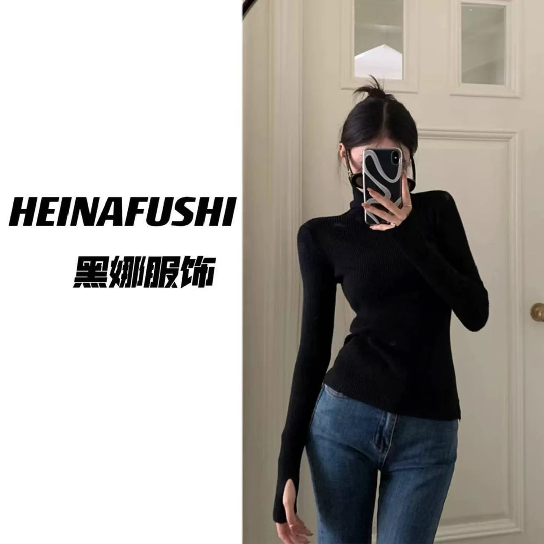 HEINA堆堆高领套指毛衣打底9808 x