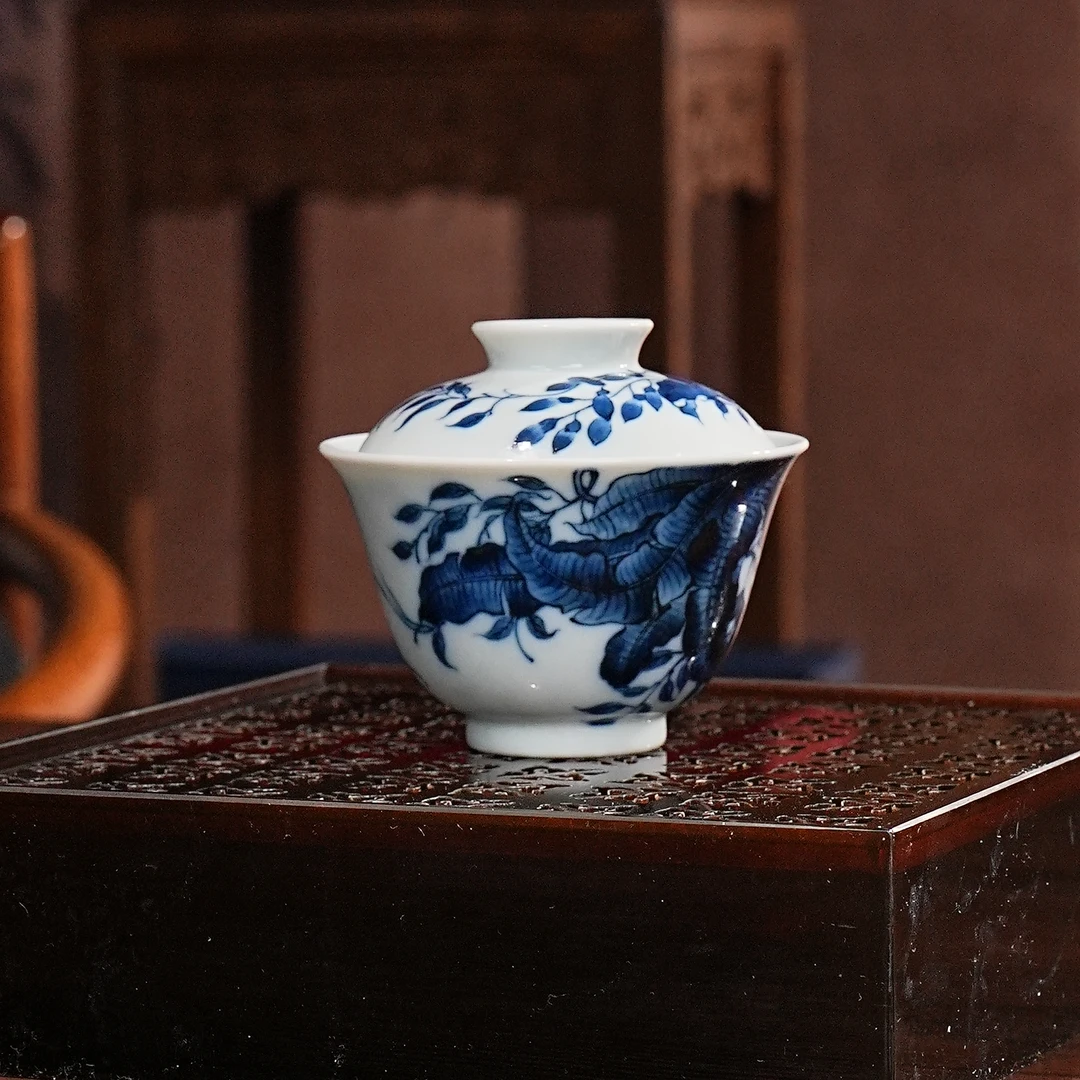 雨后 | 翠影芭蕉盖碗 120ml  景德镇瓷器纯手工手绘复古茶杯茶具
