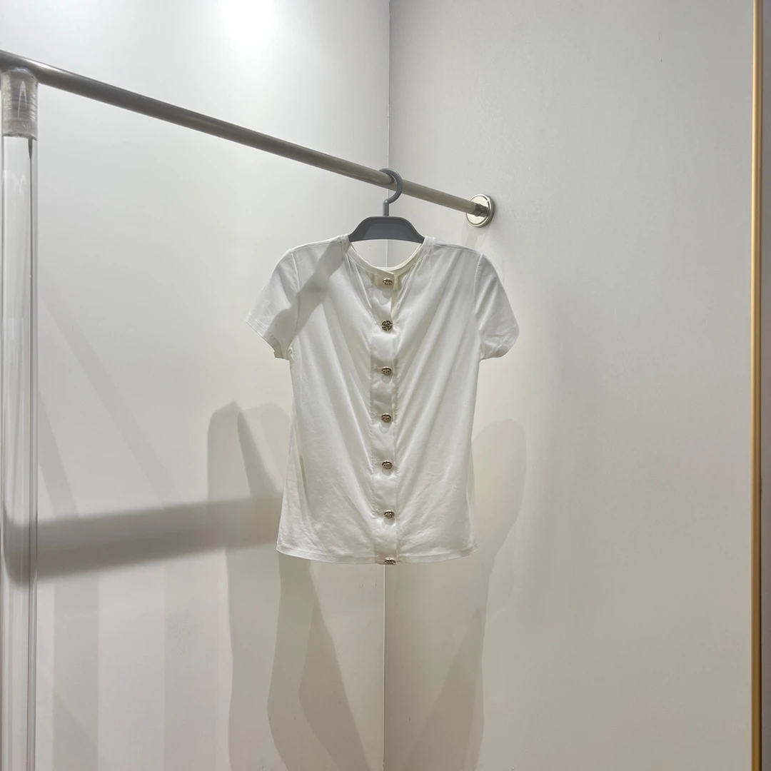 99新 Chanel/香奈儿 ss468 中古白色纽扣短袖 34码 棉
