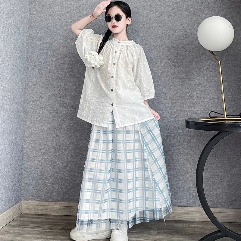 女童夏装短袖半身裙套装2025新款洋气连衣裙儿童夏季衬衫两件套裙