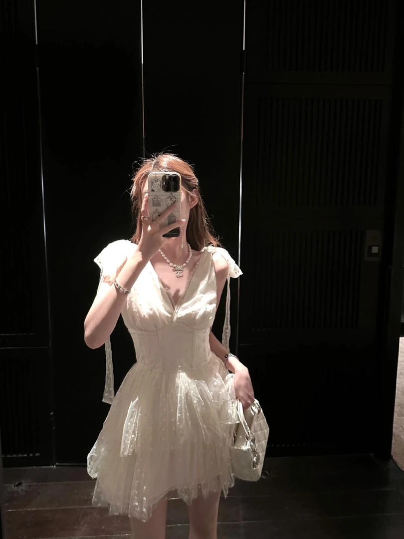 浪漫波尔卡 网纱波点连衣裙法式优雅高级感甜美少女气质收腰短裙