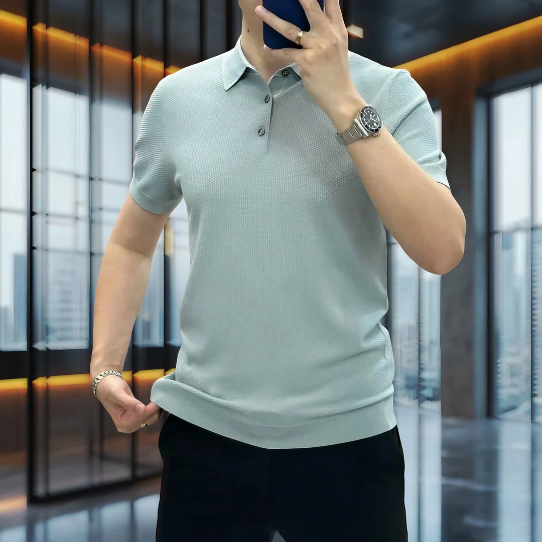 【专柜轻奢】欧若风新款时尚简约翻领POLO衫休闲商务春夏针织短袖男