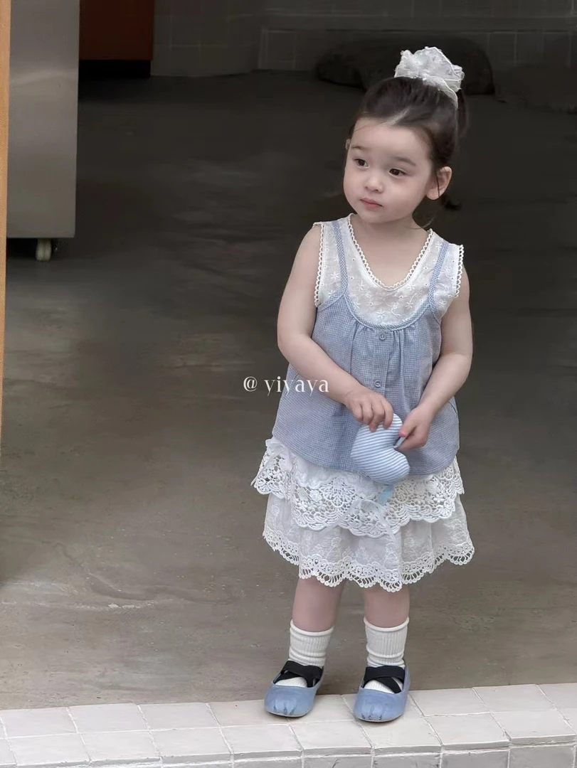 yiyaya女童蕾丝两件套上衣跟蛋糕裙