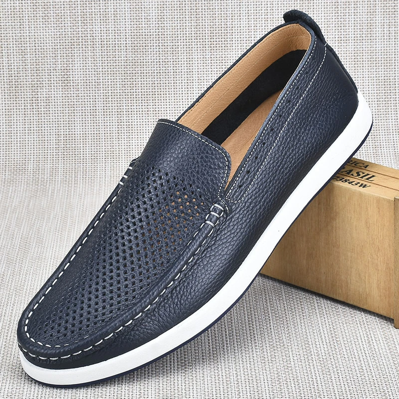 镂空男士透气户外男皮鞋中老年休闲鞋2025休闲皮鞋豆豆鞋透气真皮