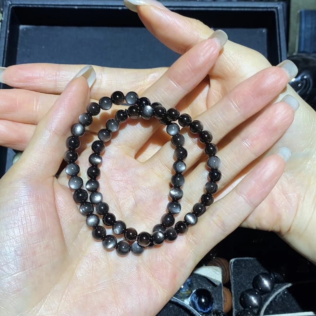 加***️黑曜岩未镶嵌手链