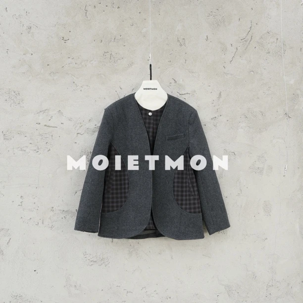 Moi et mon冬季新款小众设计师款不规则带格子百搭休闲加厚外套